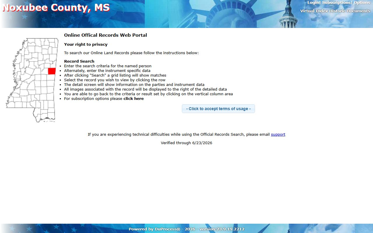 Noxubee County clerk of court records on the Chancery official records search portal