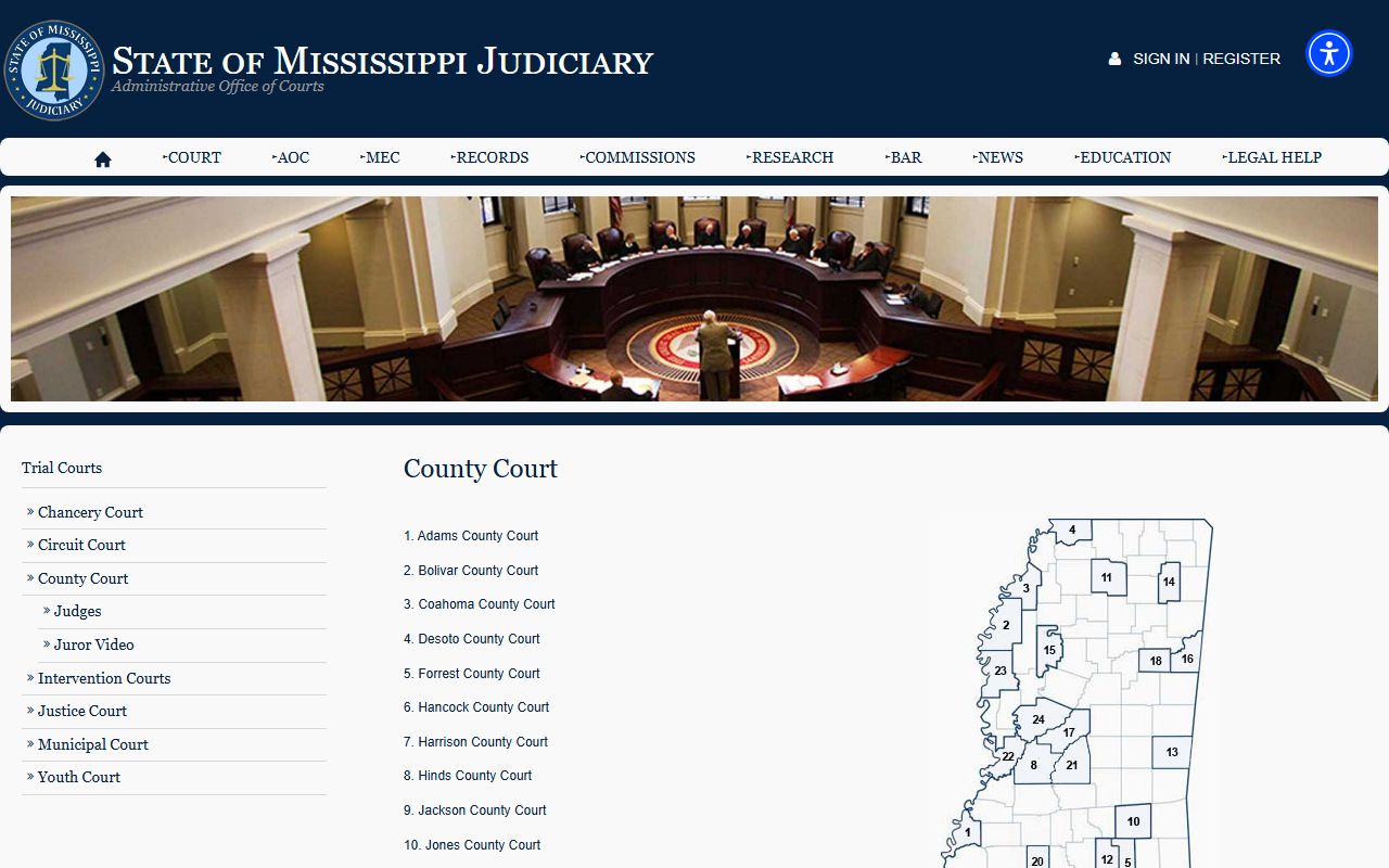 Noxubee County court dockets and the Mississippi County Court structure page