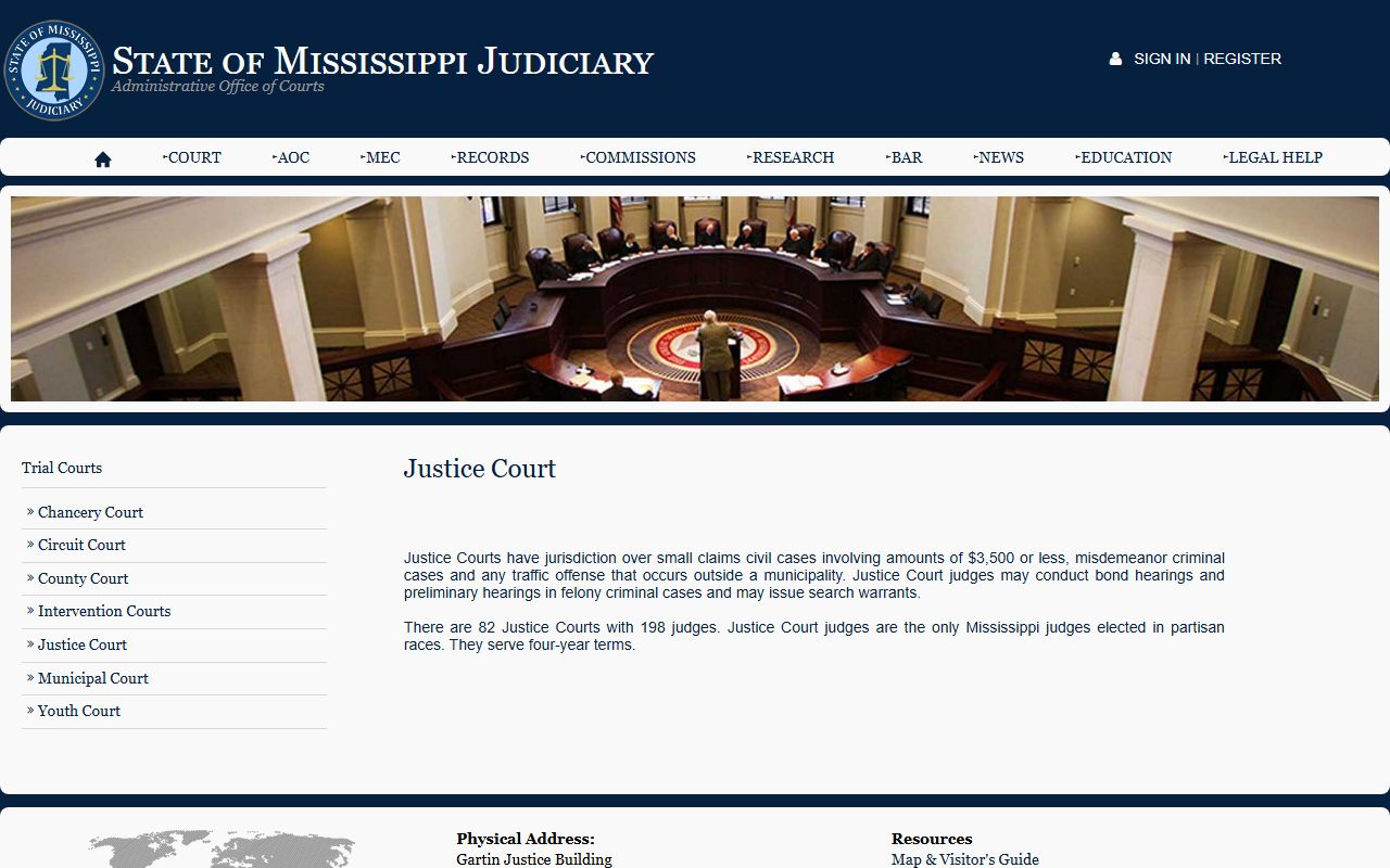 Noxubee County court dockets and the Mississippi Justice Court jurisdiction page