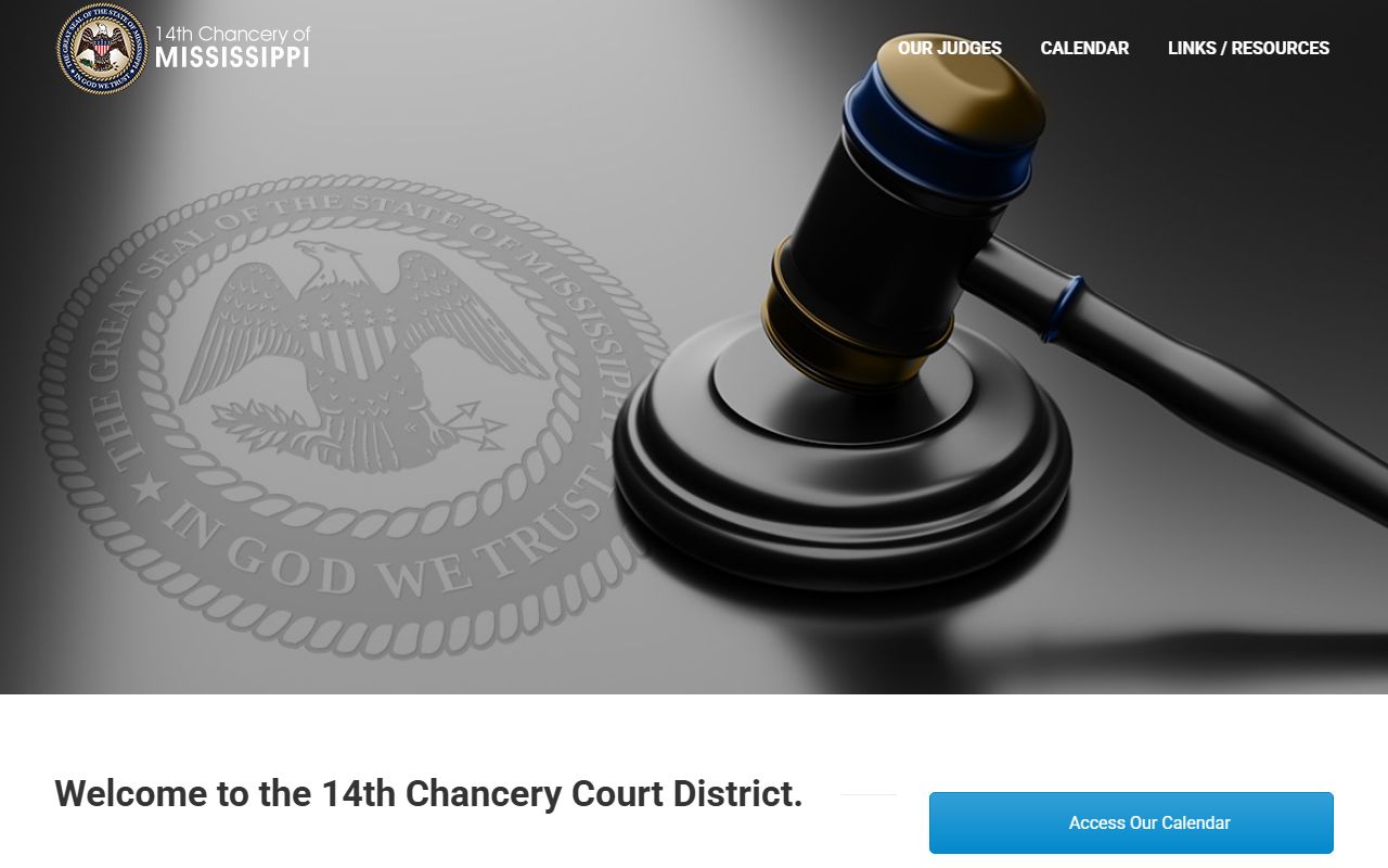 Fourteenth Chancery Court District home page covering Noxubee County divorce and probate records