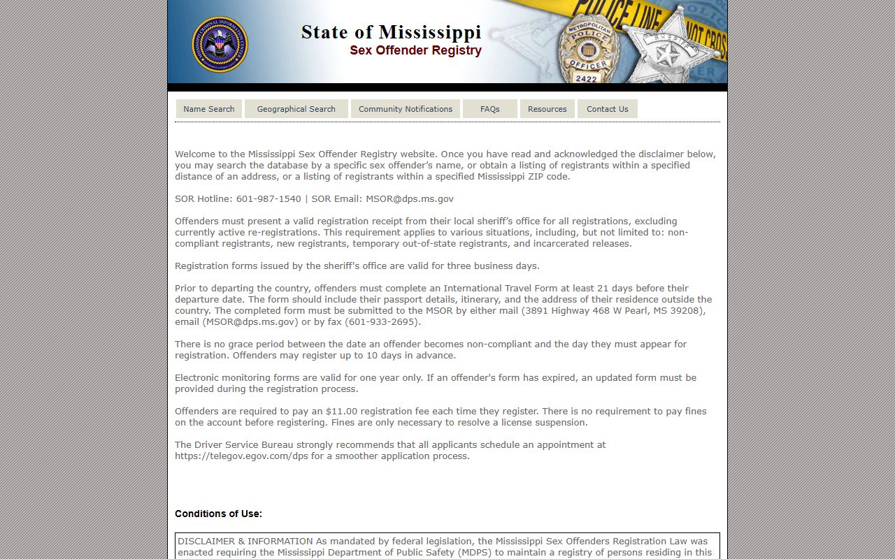 Noxubee County inmate records and the Mississippi sex offender registry search page