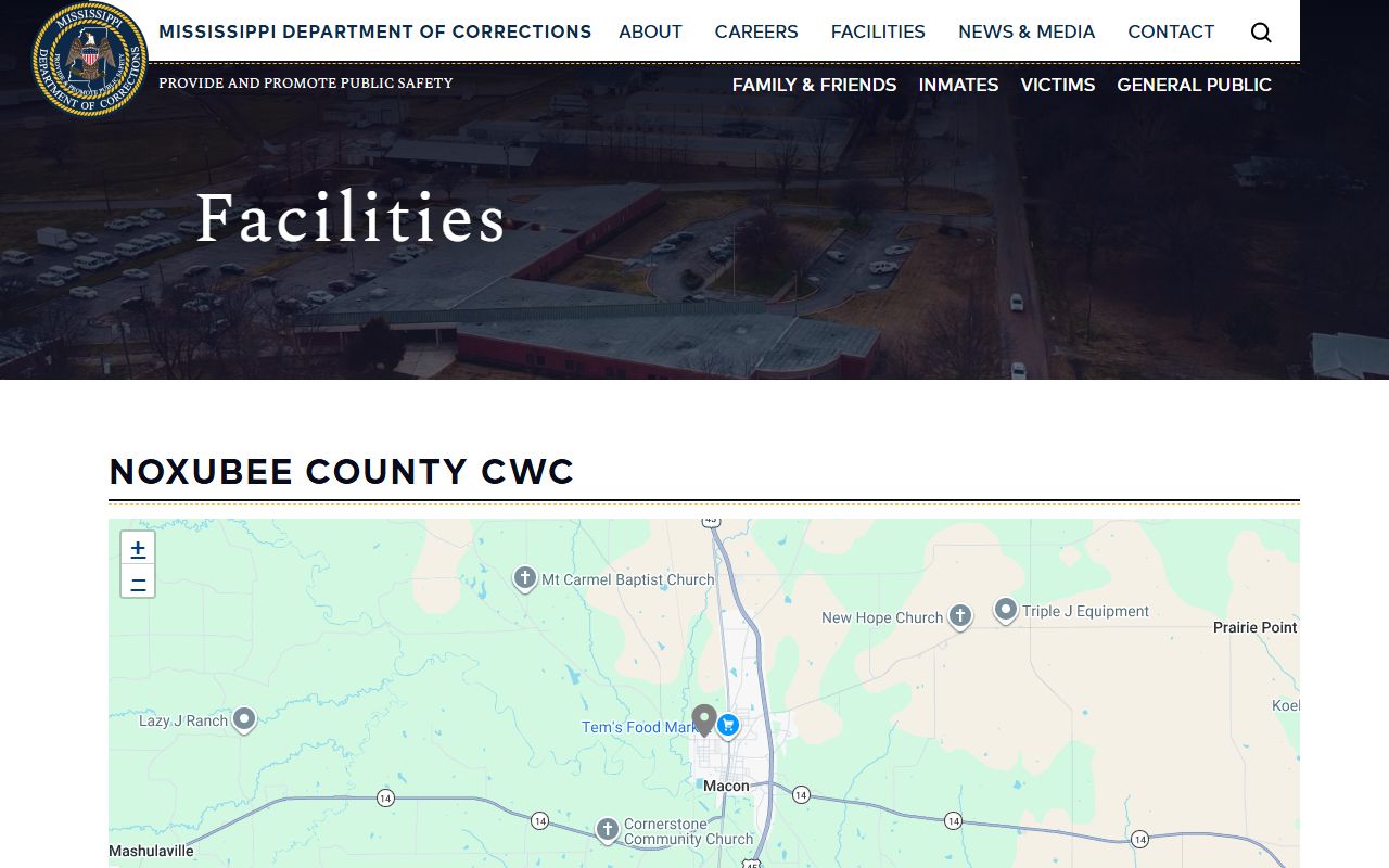 Noxubee County inmate records and the MDOC Community Work Center facility listing