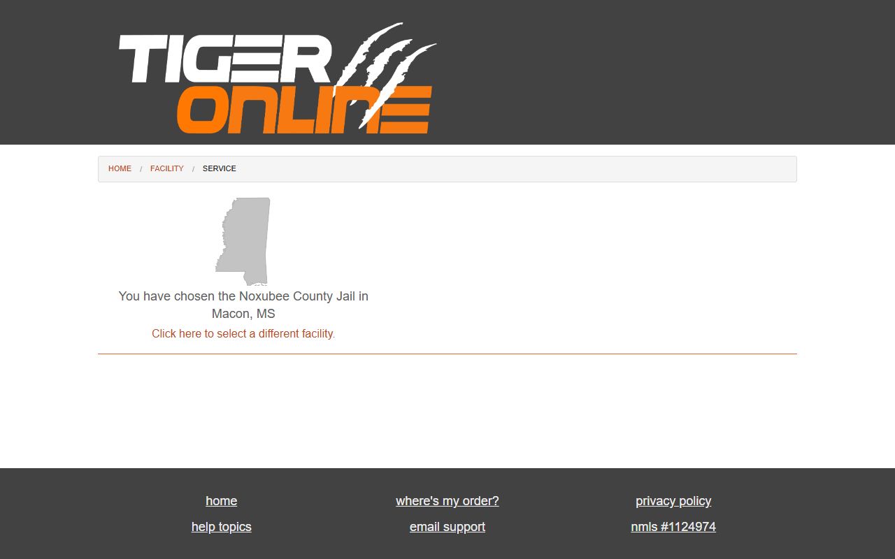 Noxubee County inmate records commissary ordering through the Tiger Commissary facility page