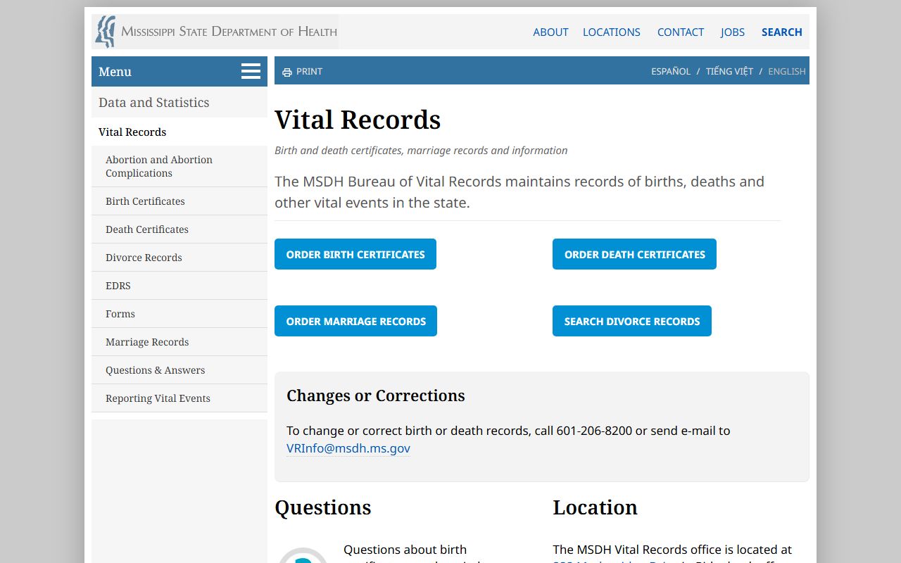 Noxubee County marriage records ordered through the MSDH vital records office