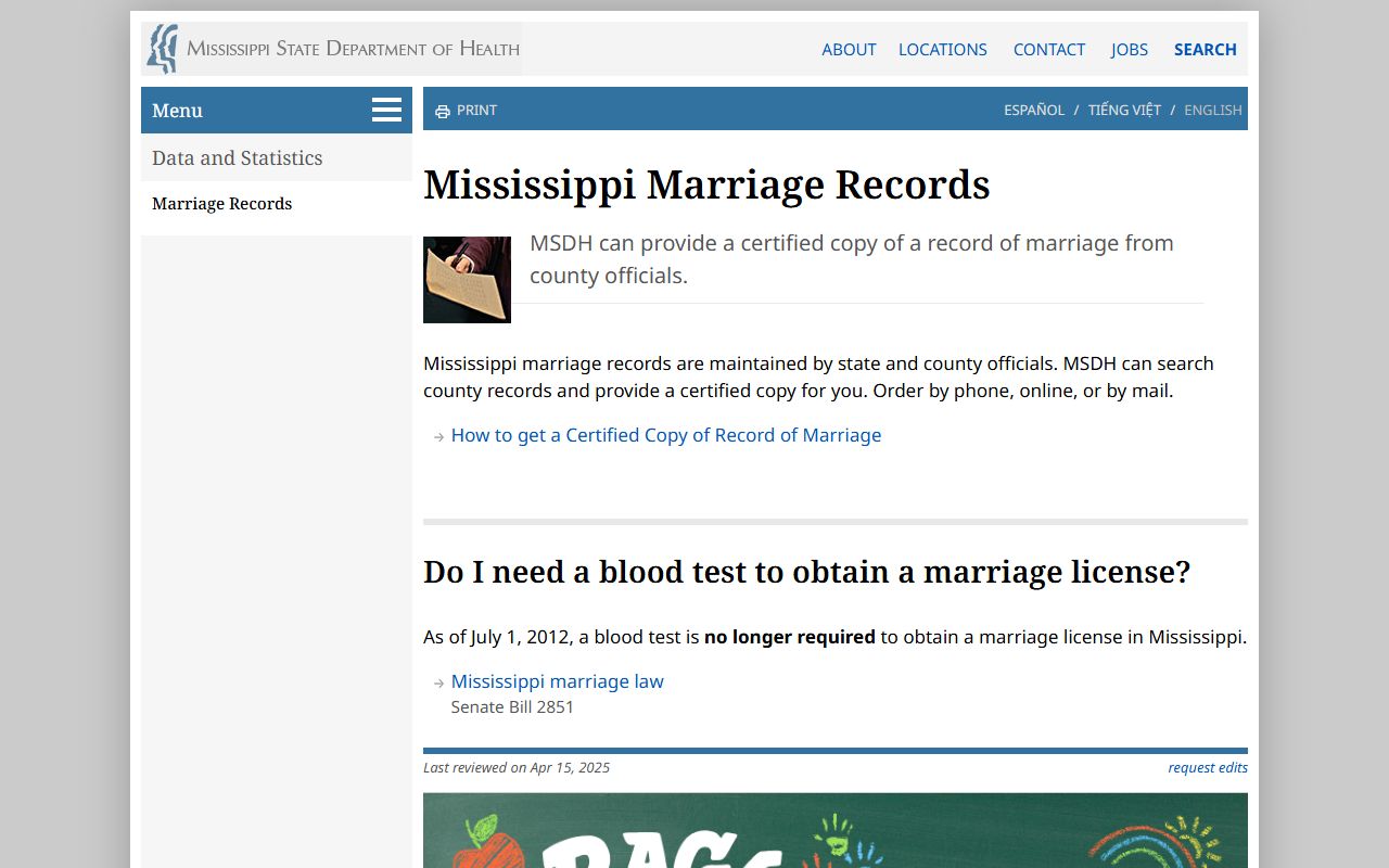 Noxubee County marriage records and Mississippi marriage license rules from MSDH