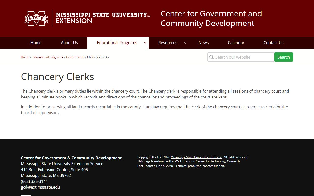 Noxubee County probate records and the MSU Extension chancery clerk duties page