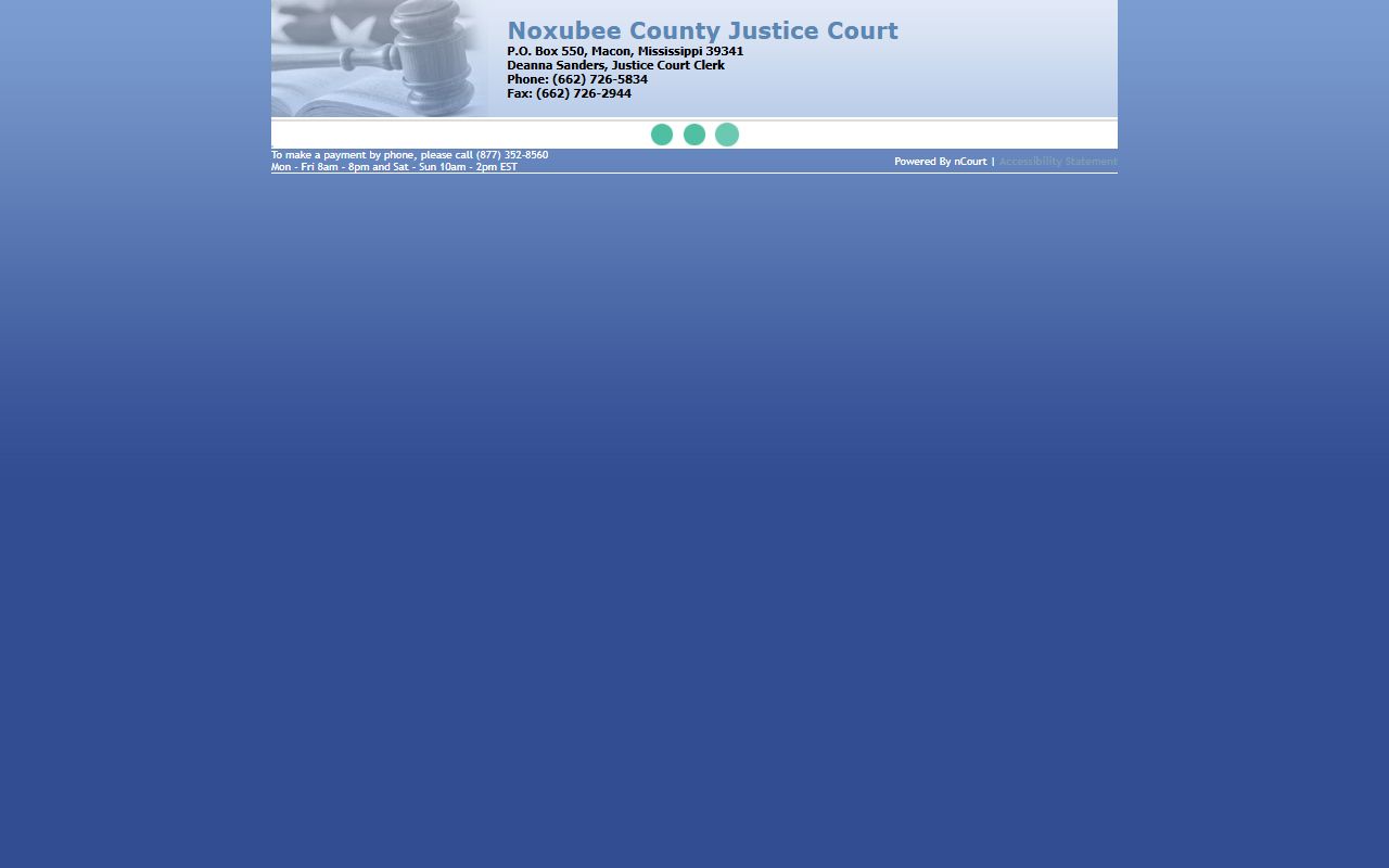 Noxubee County traffic court records citation payment portal for Justice Court