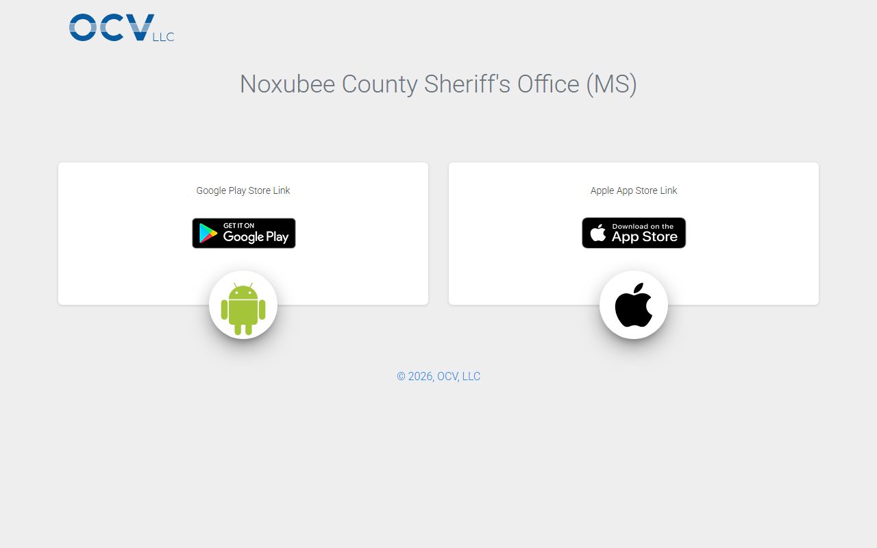 Noxubee County Sheriff app share page with no warrant search feature